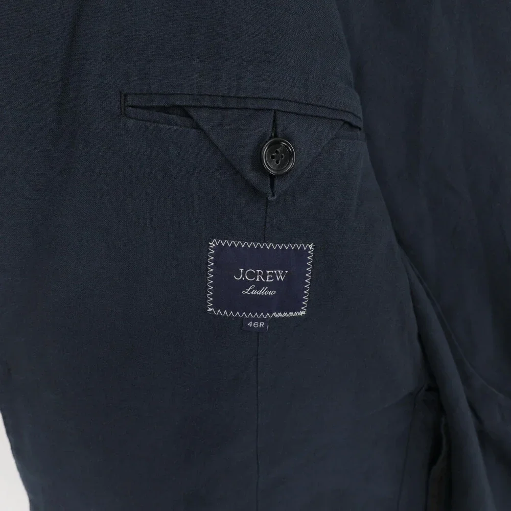 J Crew Ludlow Blazer Mens 46R Navy Blue Cotton Linen Unstructured Baird McNutt